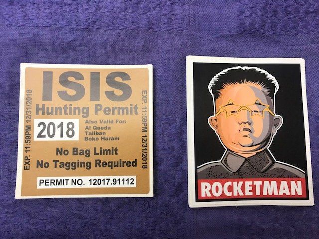 ISIS hunting permit and Rocket Man sticker