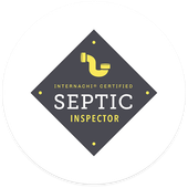 A gray and yellow septic inspector certification logo.