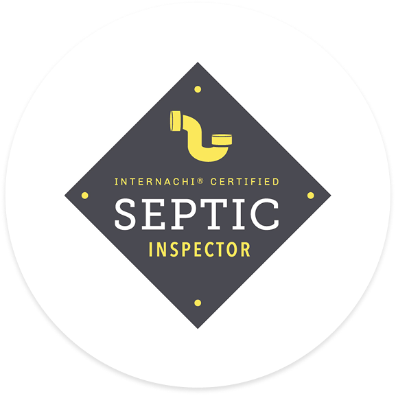 A gray and yellow septic inspector certification logo.