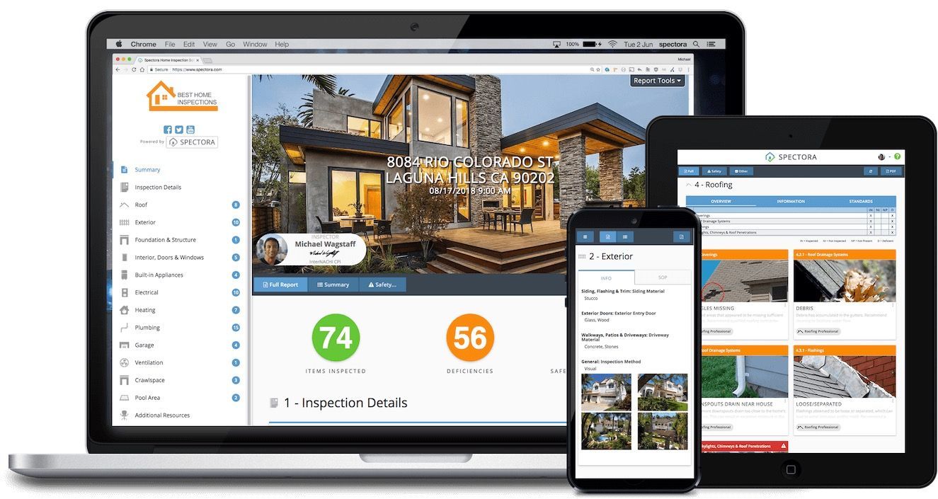 Website on laptop, phone, and tablet screens with house logo and home exterior photo.