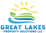 Logo for Great Lakes Property Solutions LLC: sun above stylized water and a leaf, blue and green text.