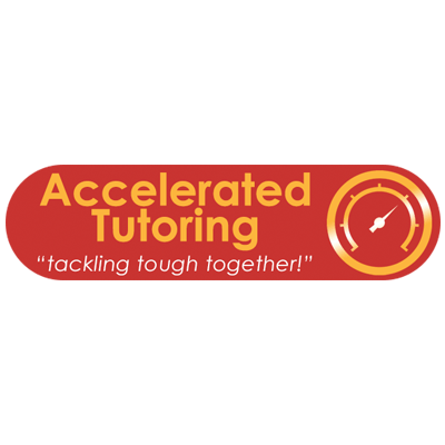 A red and yellow logo for accelerated tutoring