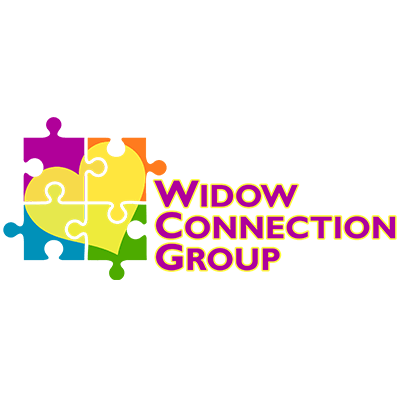 A colorful logo for widow connection group with puzzle pieces in the shape of a heart.