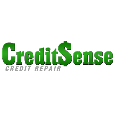 The logo for credit sense credit repair is green and has a dollar sign on it.