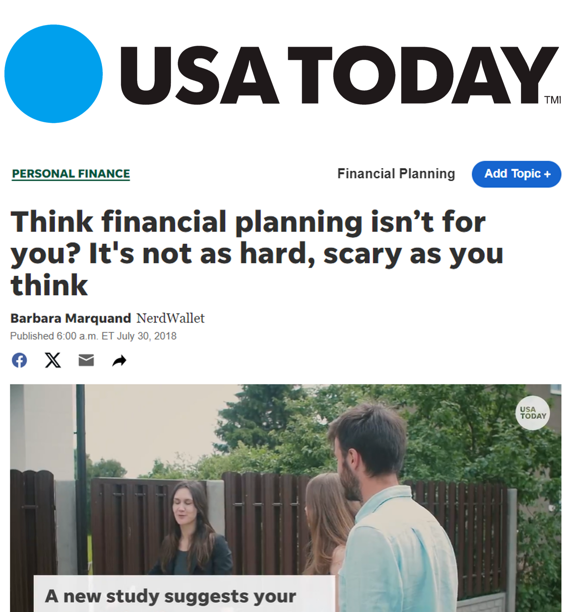 A usa today article about financial planning
