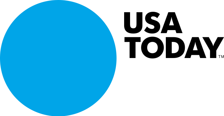 A blue circle with the words usa today on it