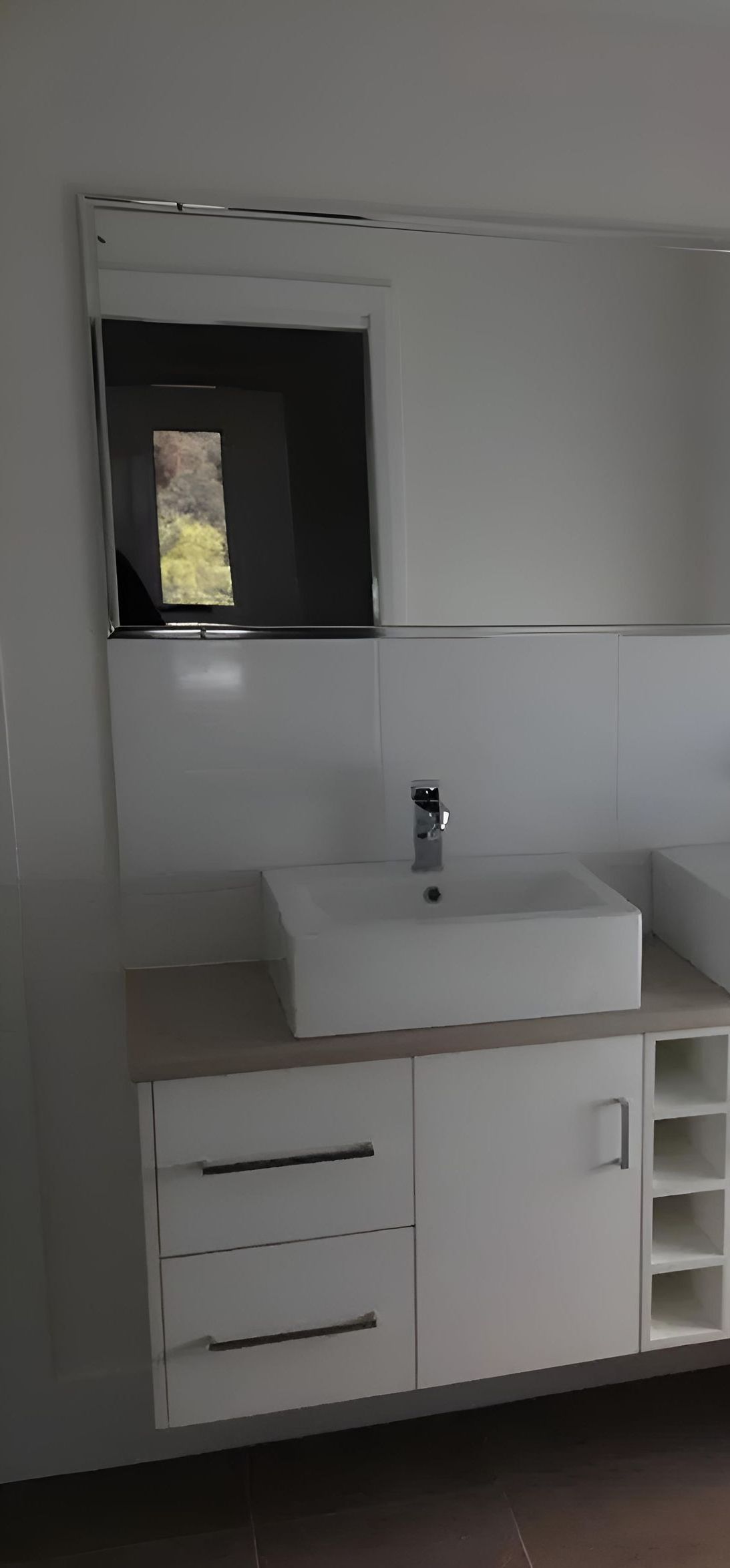 A Bathroom With Two Sinks and a Large Mirror — Hey Presto Kitchens & Renovations in Armidale, NSW