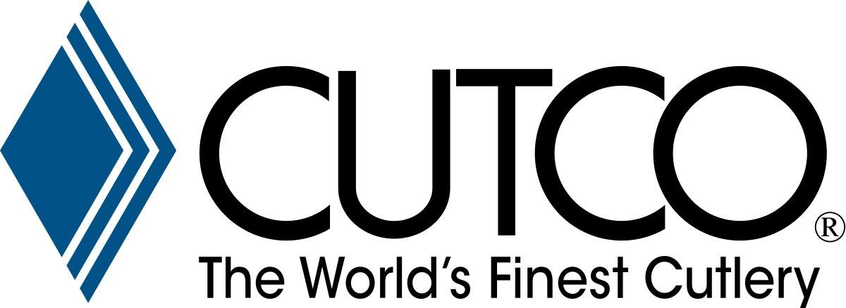 Cutco logo: Blue diamond with white lines, black 