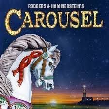 A poster for rodgers and hammerstein 's carousel with a horse on it.