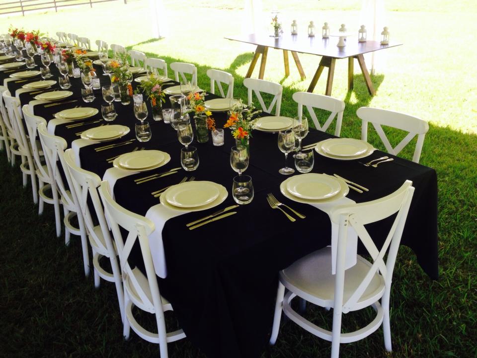 Black Table And White Chairs Table Setup — Wedding & Event Hire In Goonellabah, NSW