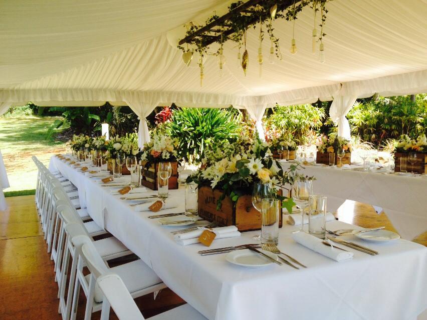 Side View Of Wedding Table With Flowers — Wedding & Event Hire In Goonellabah, NSW