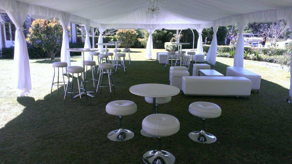 White Round Bar Stools And Tables — Wedding & Event Hire In Goonellabah, NSW