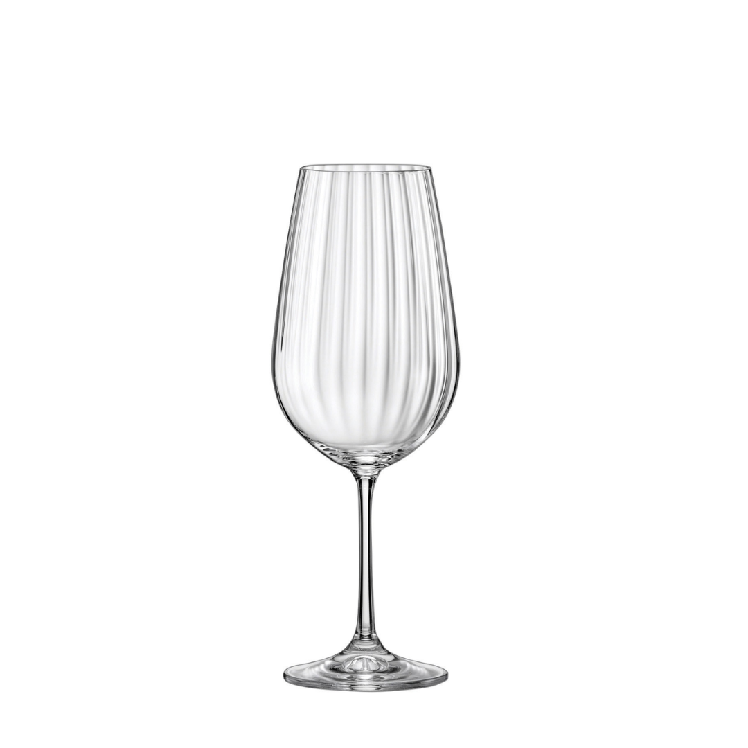 A Clear Wine Glass With A Striped Design On A White Background — Wedding & Event Hire In Goonellabah, NSW