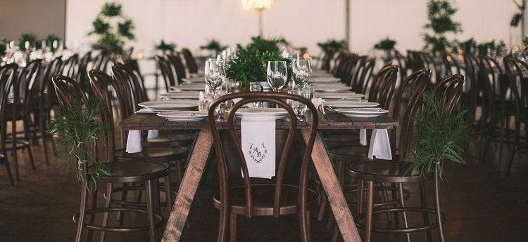 Elegant Setup Of Wooden Table And Chairs — Wedding & Event Hire In Goonellabah, NSW