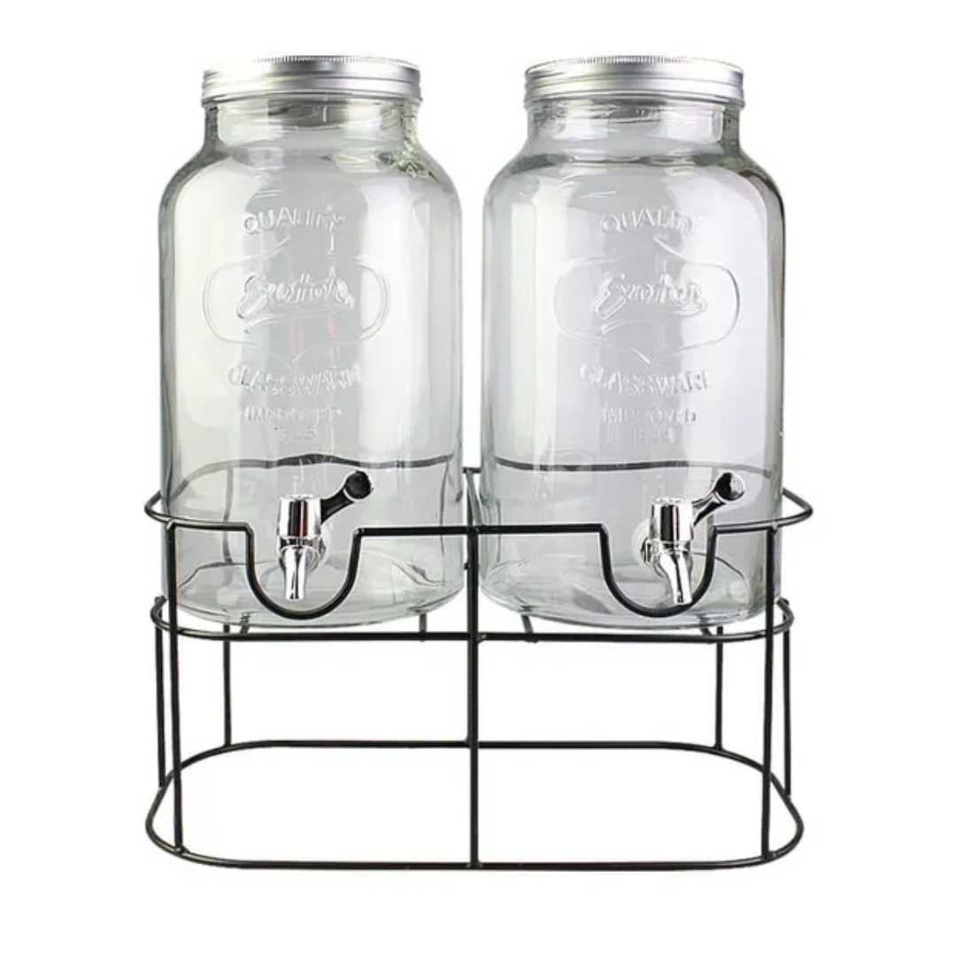 Two Glass Jars Are Sitting On Top Of A Metal Stand — Wedding & Event Hire In Goonellabah, NSW
