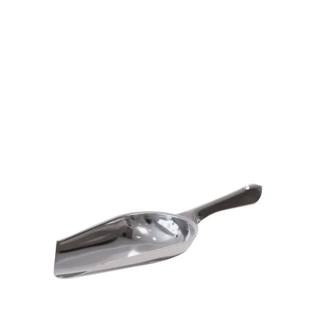 A Stainless Steel Scoop With A Black Handle On A White Background — Wedding & Event Hire In Goonellabah, NSW