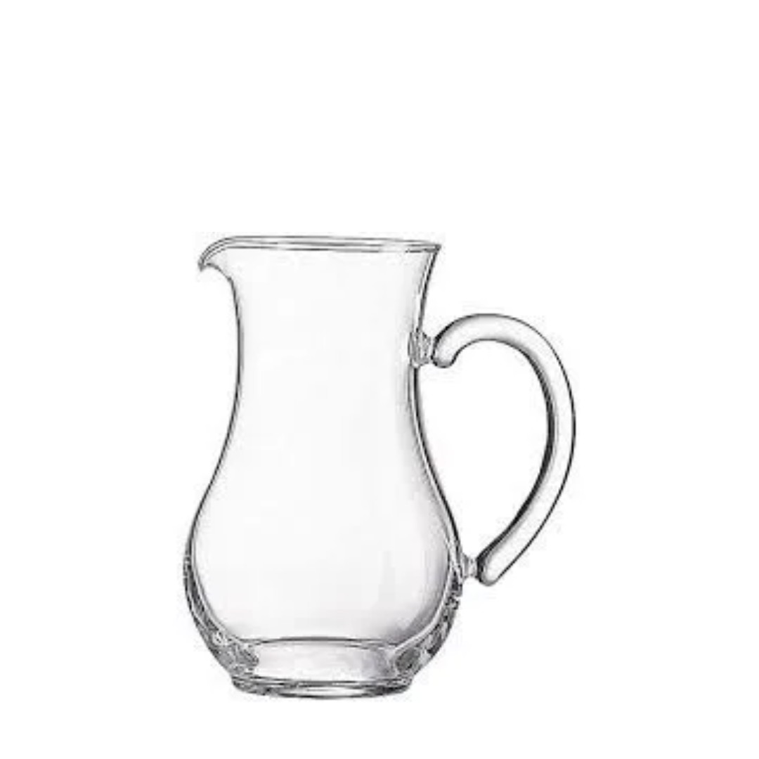 A Clear Glass Pitcher With A Handle On A White Background — Wedding & Event Hire In Goonellabah, NSW