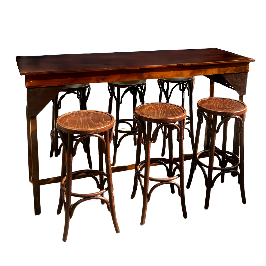 Walnut Timber Bench Bar Set — Wedding & Event Hire In Goonellabah, NSW