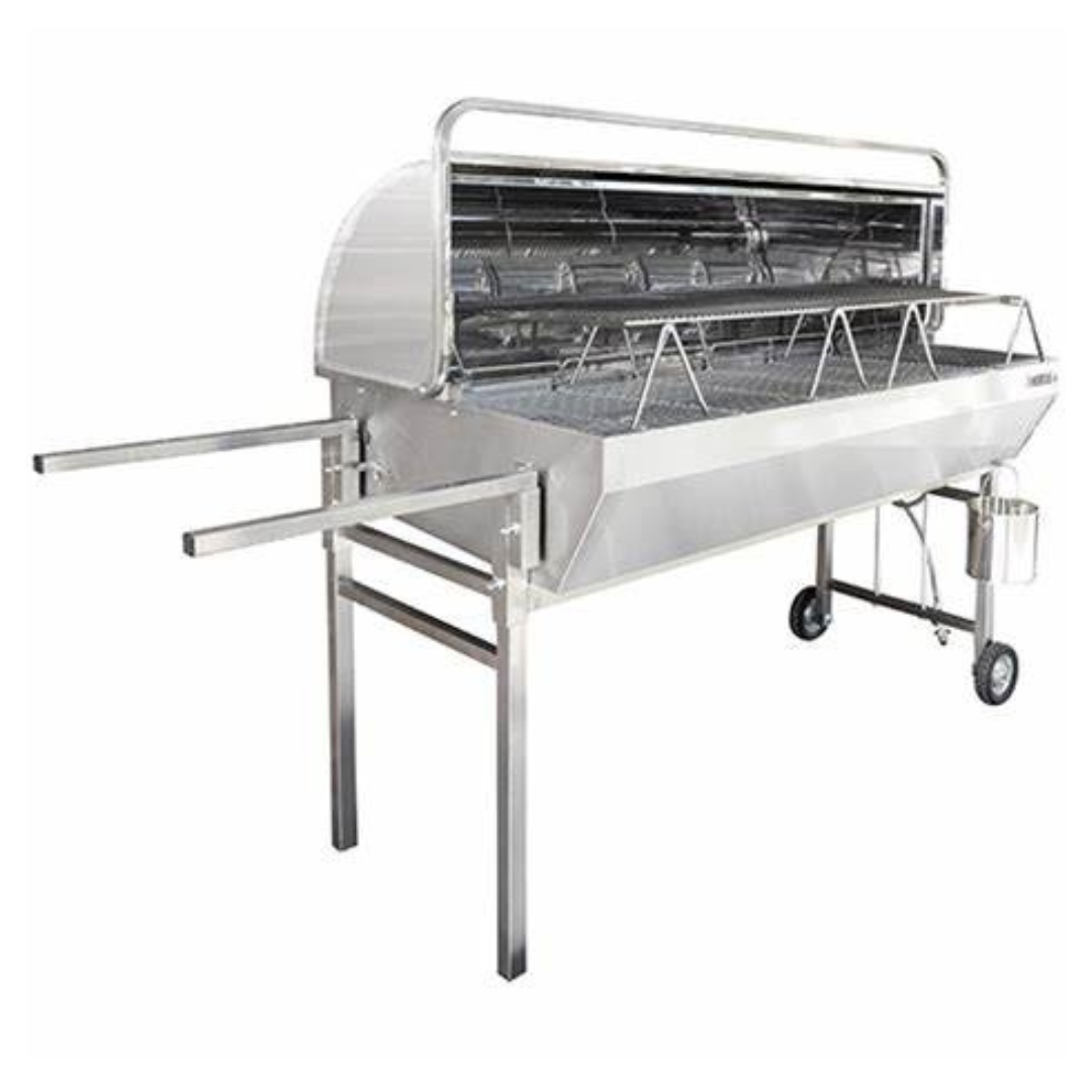 A Large Stainless Steel Grill With Wheels On A White Background — Wedding & Event Hire In Goonellabah, NSW