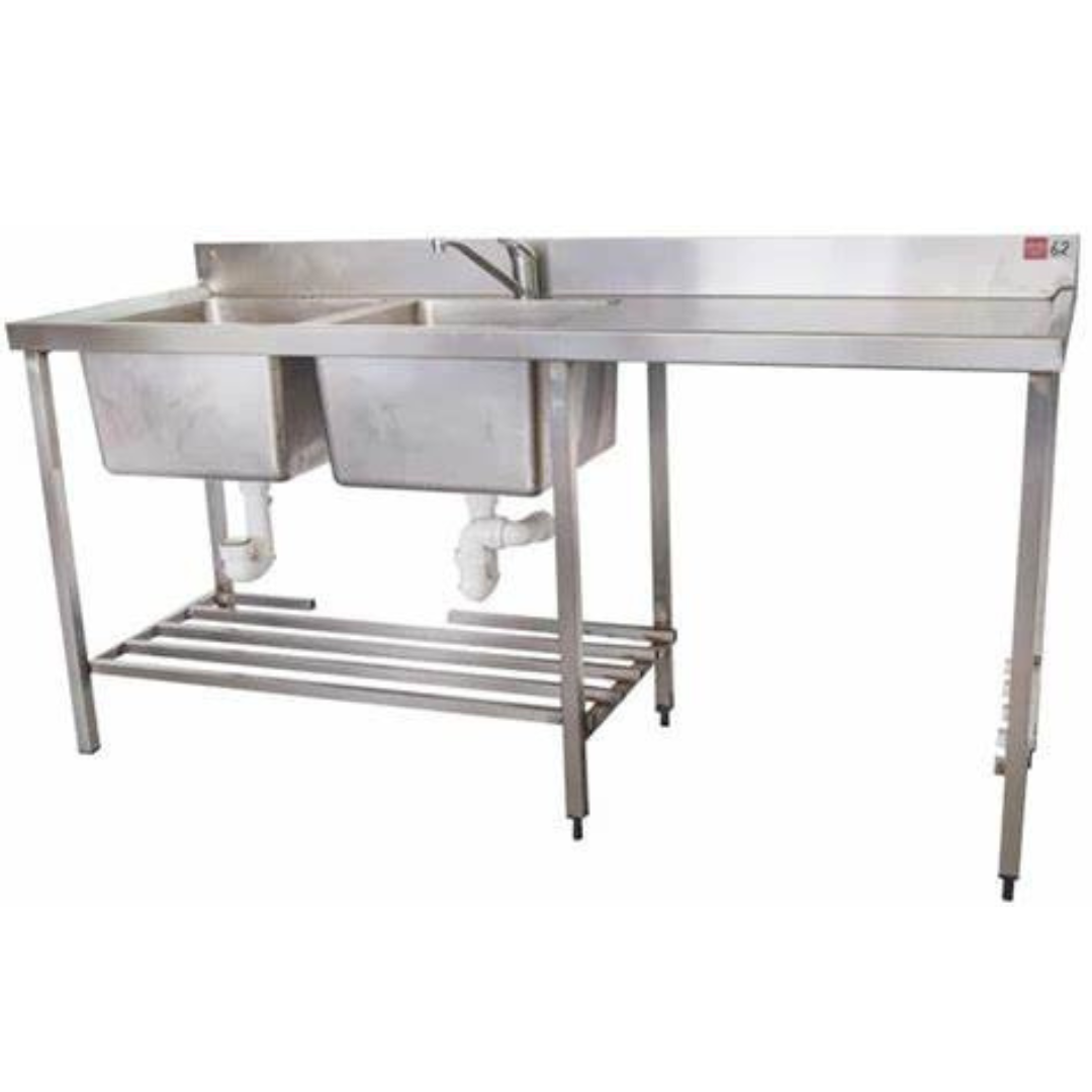 A Stainless Steel Kitchen Sink With Two Sinks And A Shelf Underneath It — Wedding & Event Hire In Goonellabah, NSW