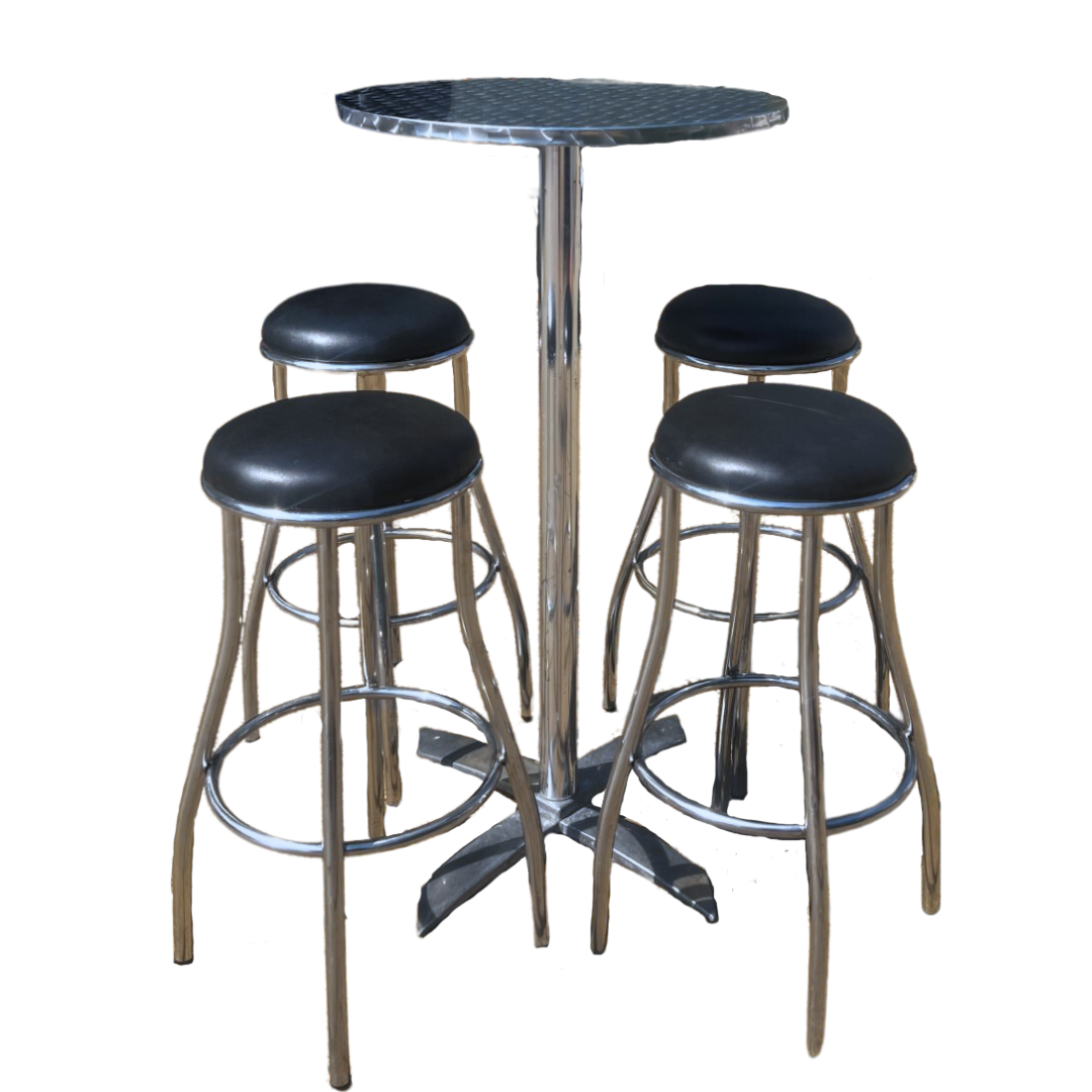 A Table With Four Stools Around It On A White Background — Wedding & Event Hire In Goonellabah, NSW