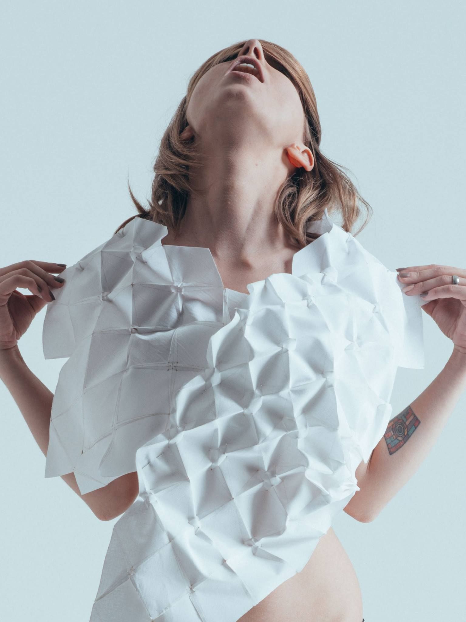 Parametric designed textile garment shown by a model