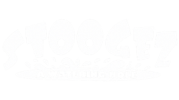 Stoogez logo in bold black letters with “A Watering Hole” on a black oval badge