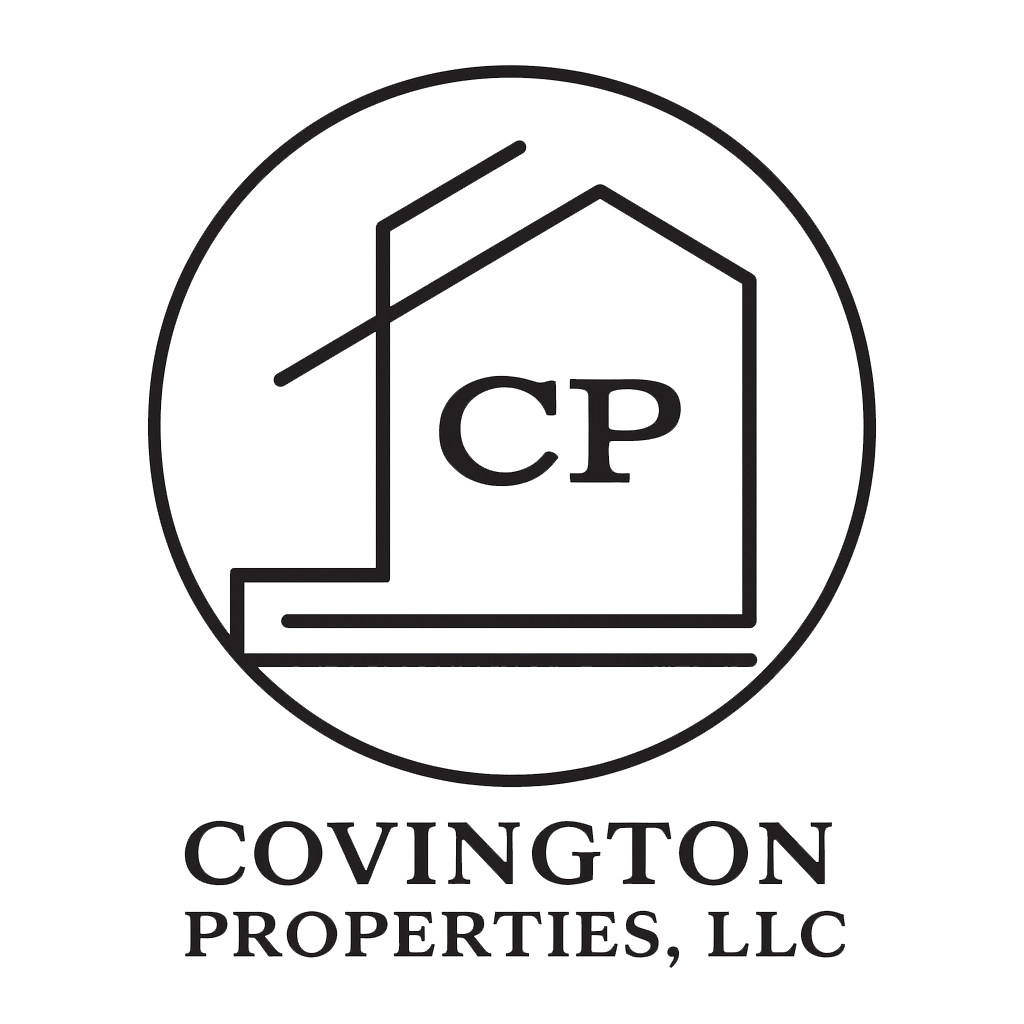 Logo for Covington Properties, LLC: a house outline with "CP" inside a circle, and the company name below.