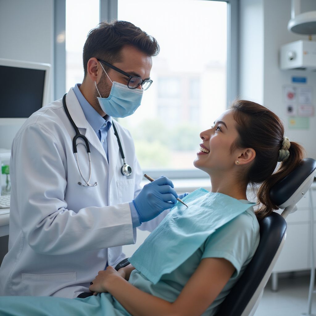 Dentist consulting with a patient in a dental surgery