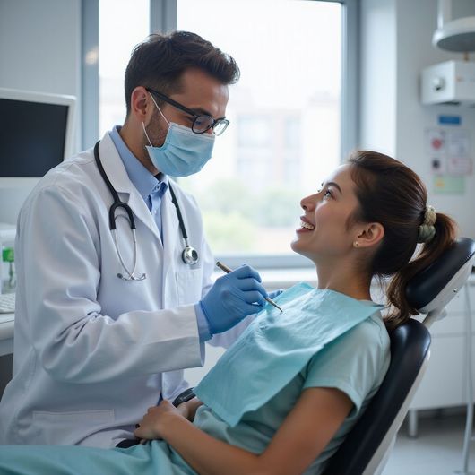 Dentist consulting with a patient in a dental surgery