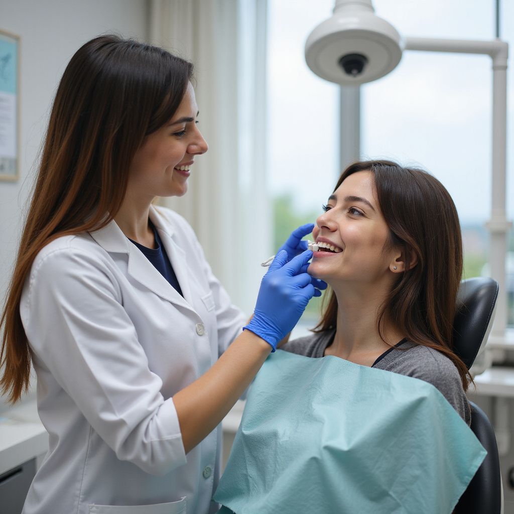 Dentist speaking with a patient during a routine dental visit