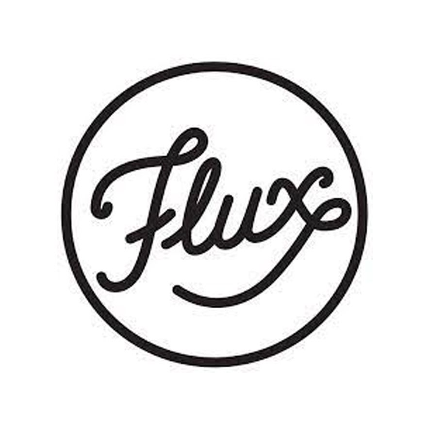 The word flux is written in a circle on a white background.