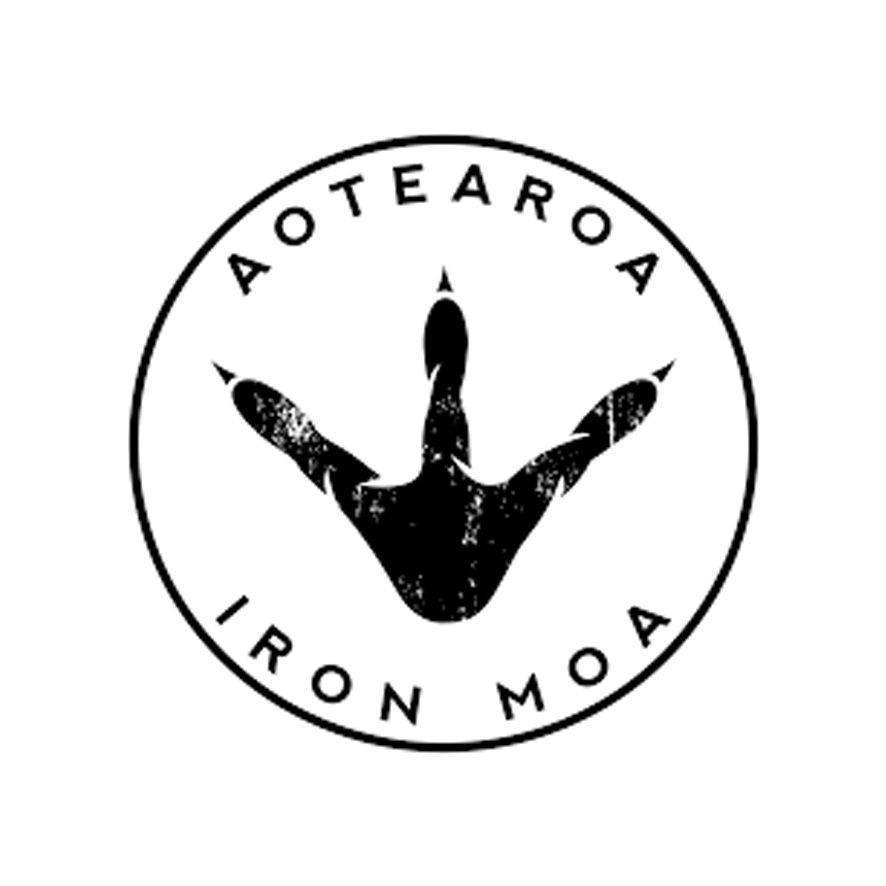 A black and white logo for a company called iron moa