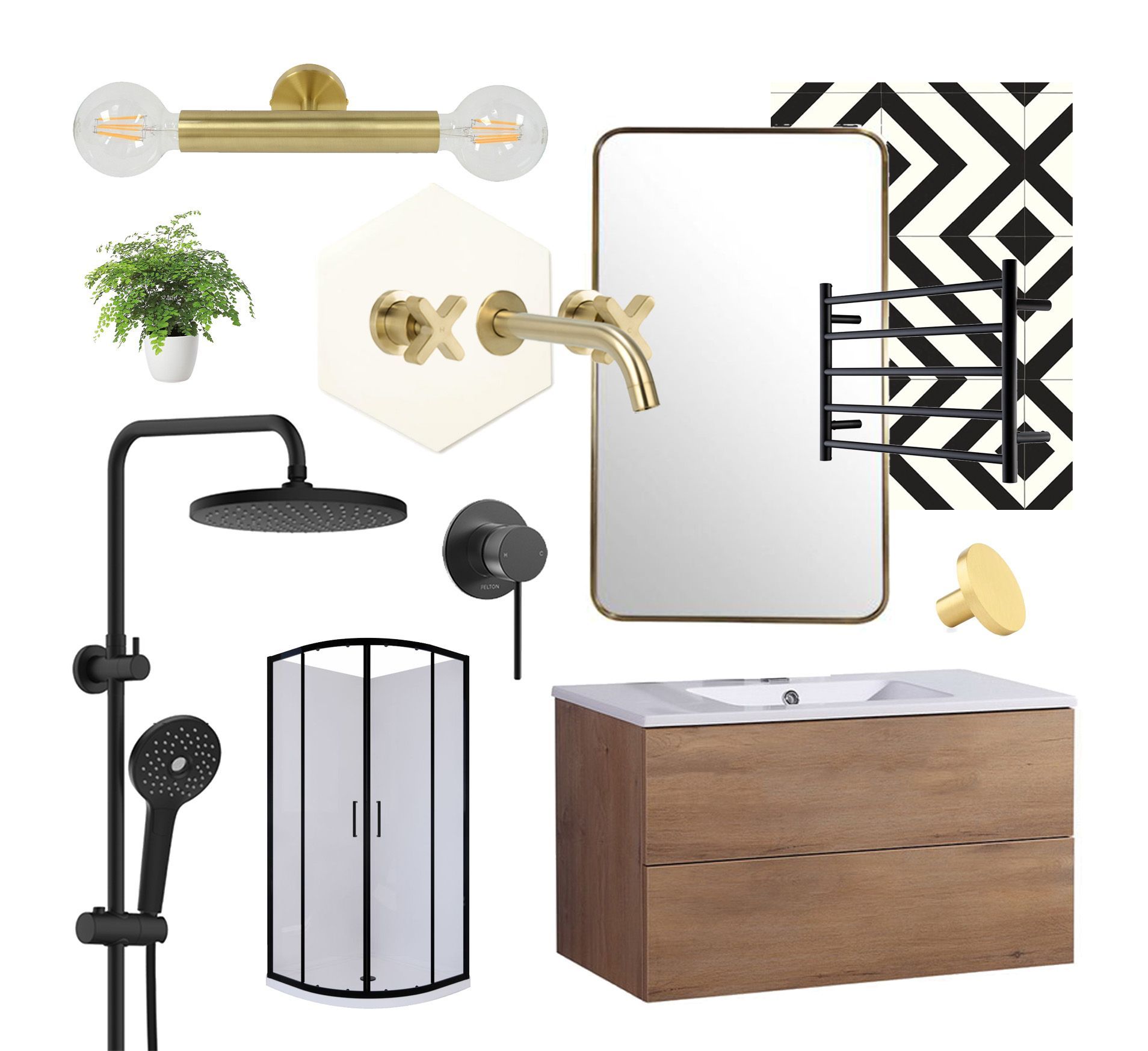 A bathroom with a sink , shower , mirror , and faucets.