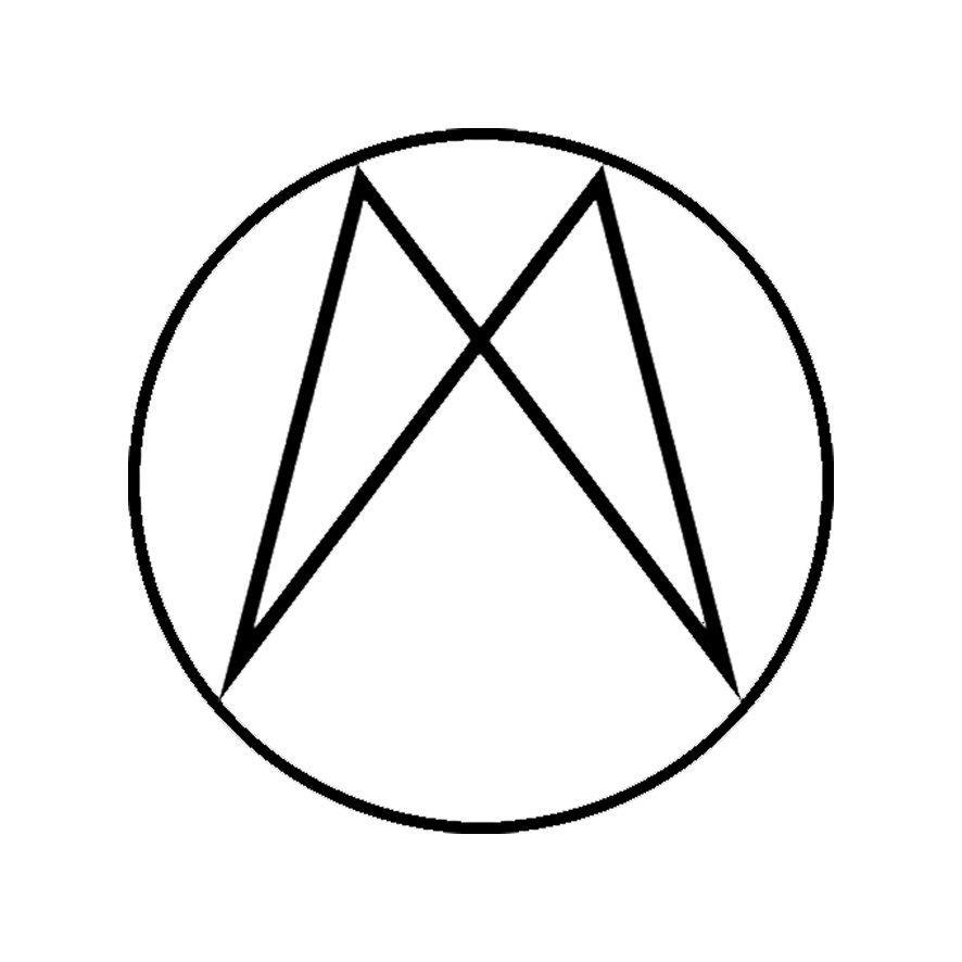 A black and white drawing of a cross in a circle.