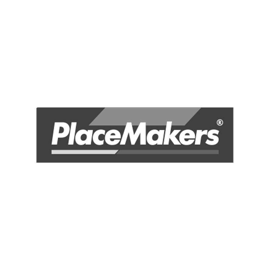 A black and white logo for placemakers on a white background.