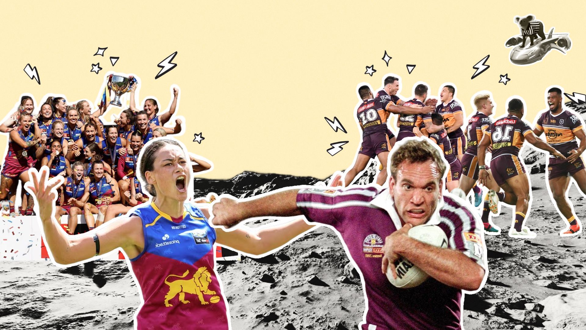 Patient Zero digital collage of Gorden Talis, Broncos and Jesse Wardlaw, Brisbane Lions