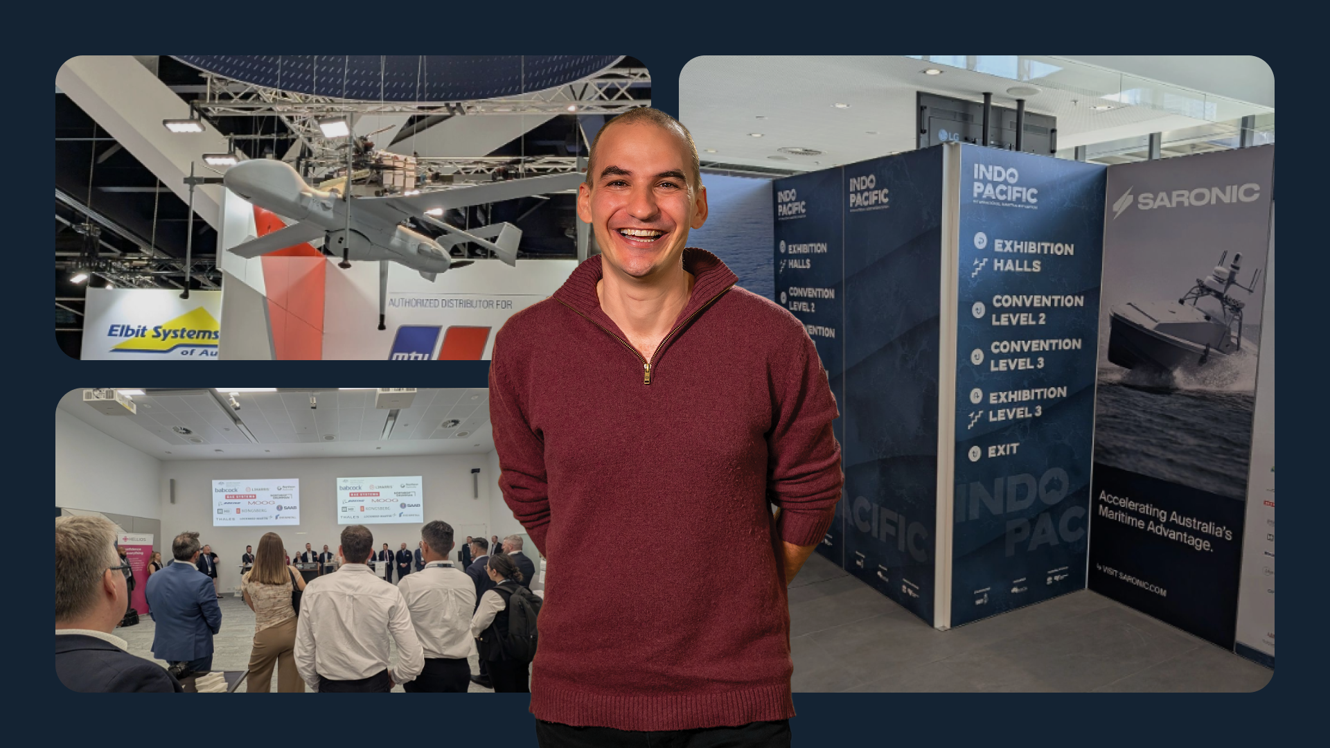 An image reporting from Indo Pac 2025, showing crowds, main event signage, and Dan Dejkel