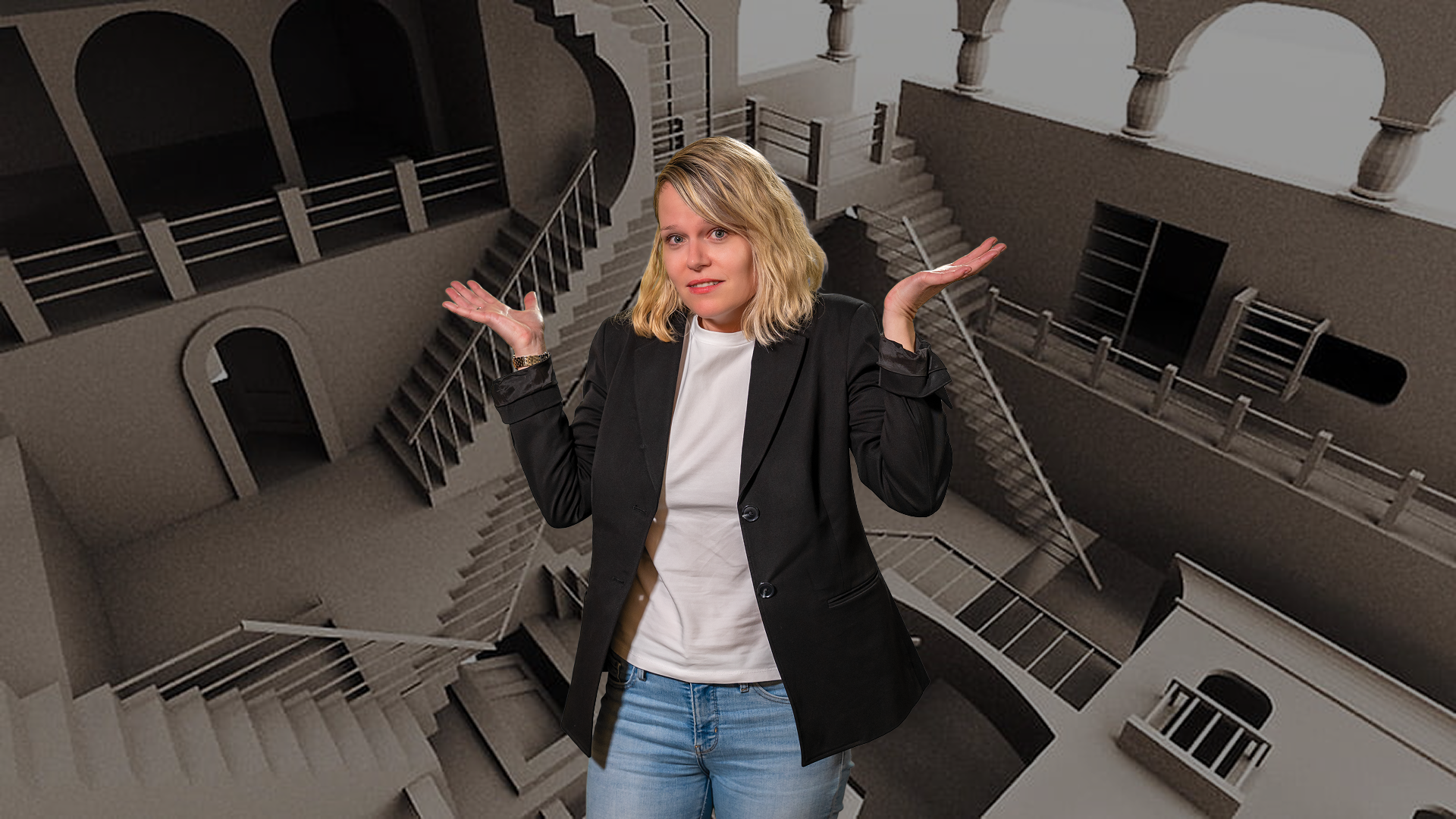 Demelza Green in a stone maze; metaphor for AI ROI paradox and failed velocity boost trap.