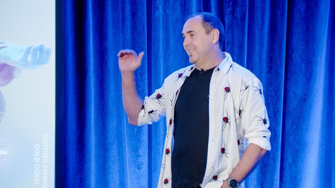 Patient Zero Co-CEO Paul Seymour presenting on the reality of AI adoption and software engineering leadership at Gartner IT Symposium 2025.