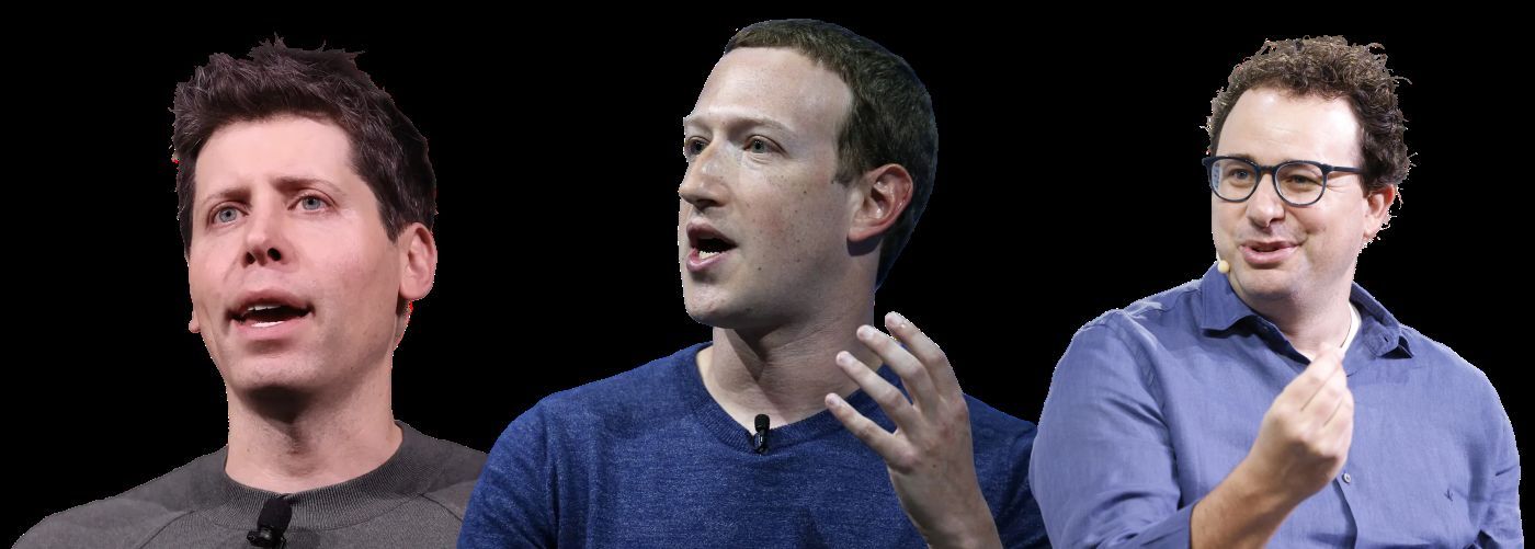 AI Leaders Sam Altman (OpenAI), Mark Zuckerberg (Meta), and Dario Amodei (Anthropic) – the faces of the AI hype cycle discussed by Patient Zero at Gartner.