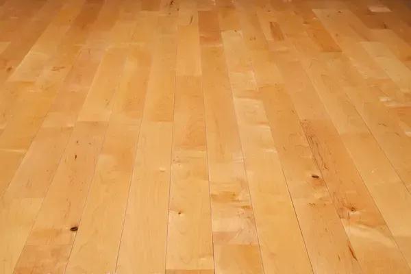Light-colored wooden floorboards in a diagonal pattern, filling the frame.