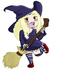 A cartoon witch is holding a broom and smiling, chibi Belladonna LaVeau.