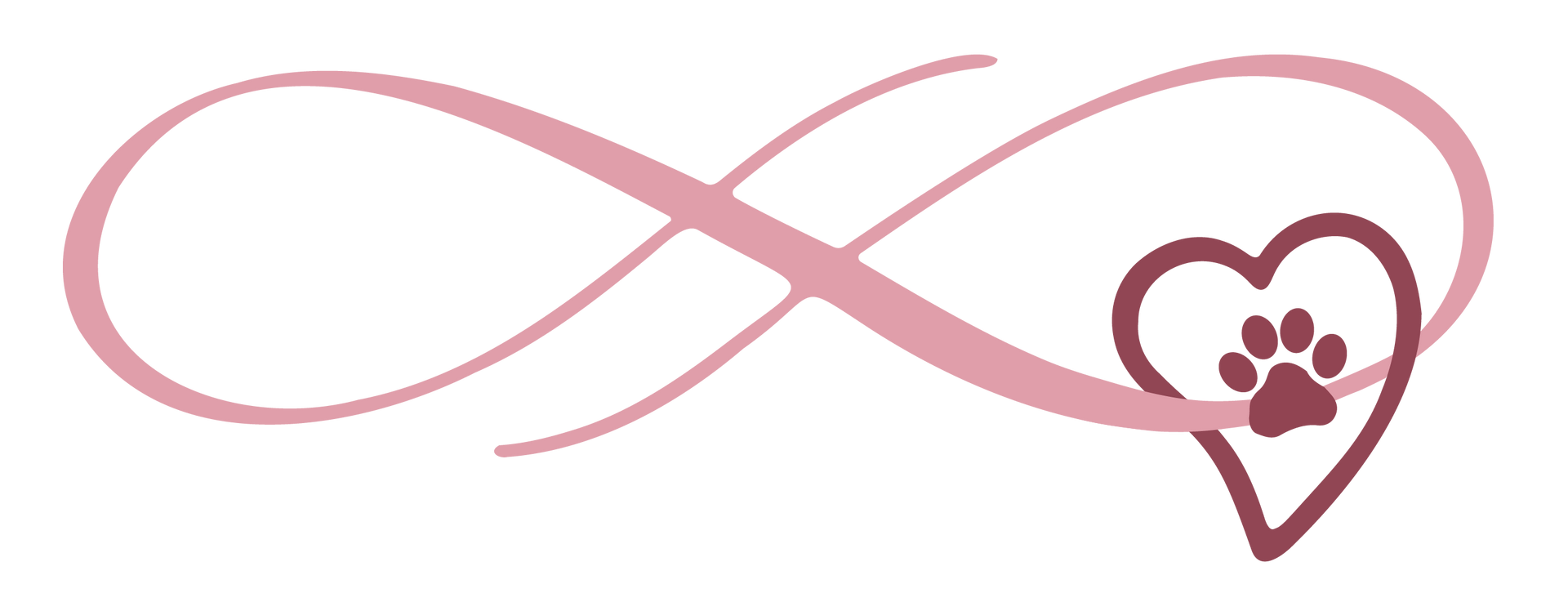 Pink infinity symbol with a maroon heart and paw print.