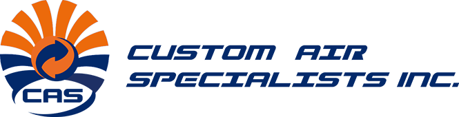 A orange and blue logo for Custom Air Specialist inc.
