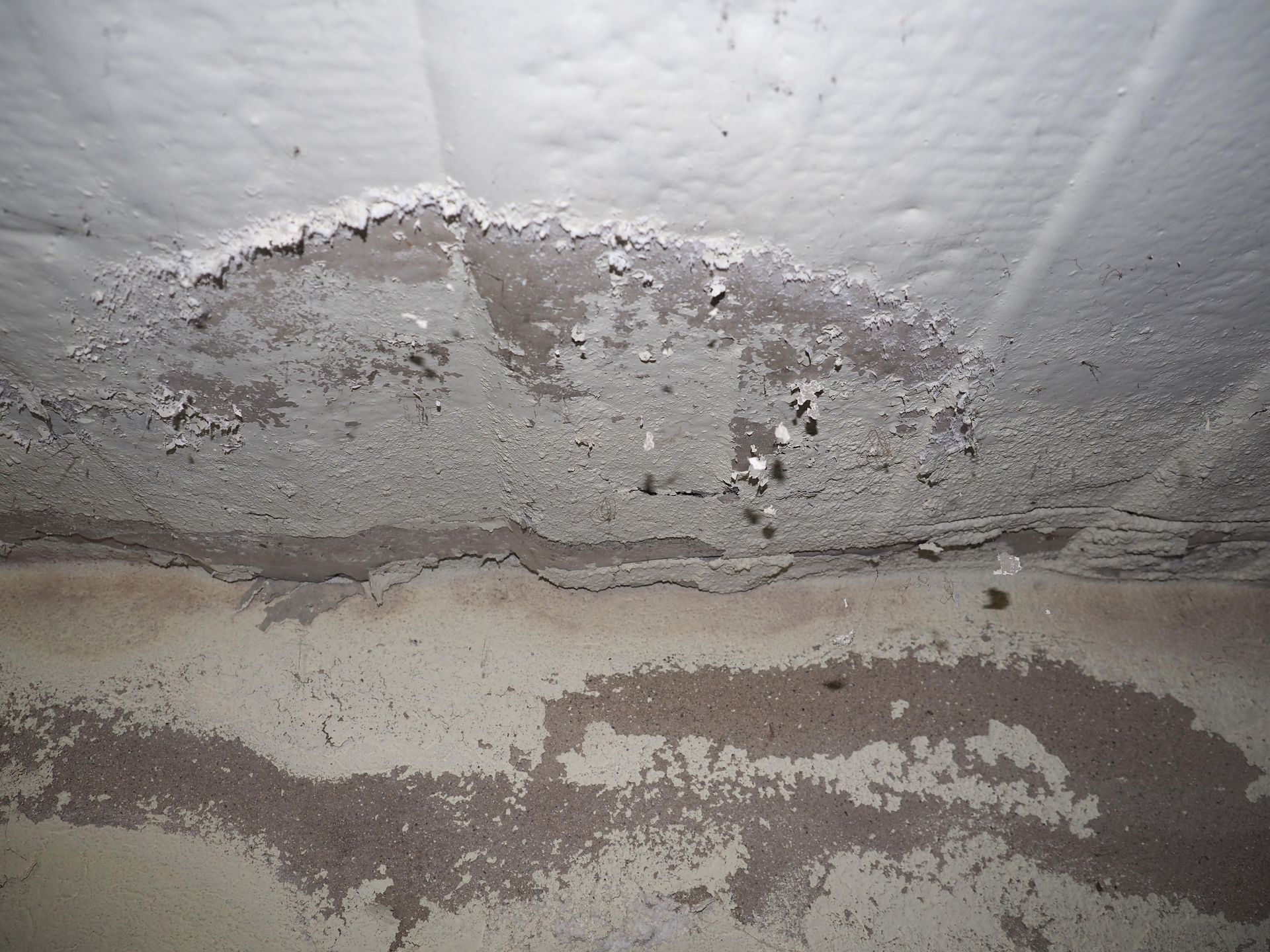 Dampness and moisture on the wall and ceiling.
