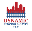 Logo: Red skyline above a blue picket fence, "DYNAMIC FENCING & GATES LLC" in red and blue text.