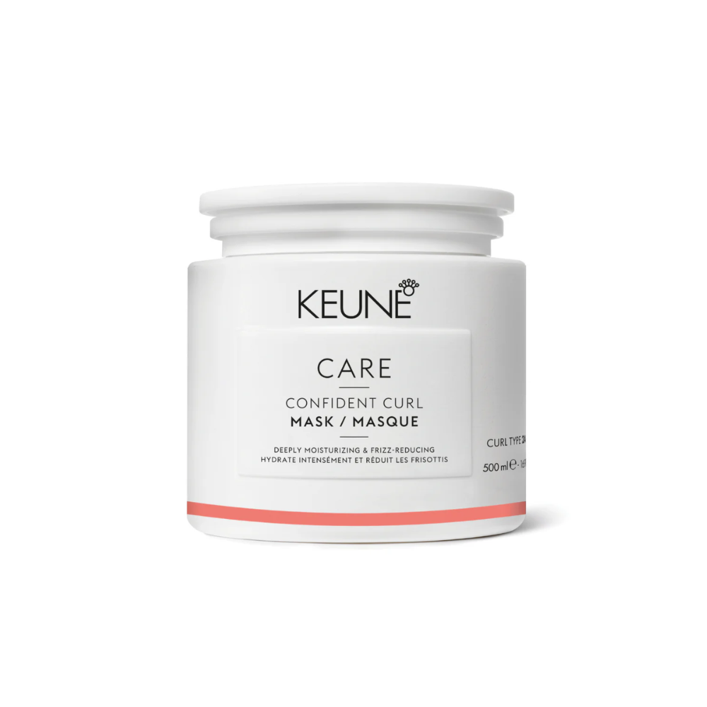 White Keune Care Confident Curl Mask jar with pink band. — Sophisticut Hair Salon in Mysterton, QLD