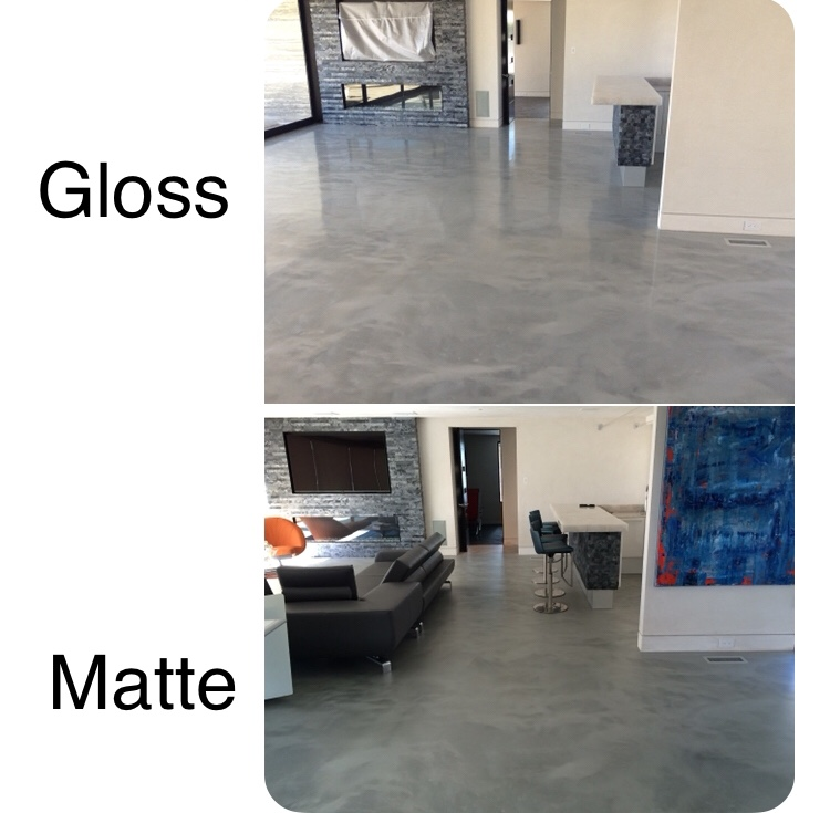 A living room with a glossy floor and a matte floor