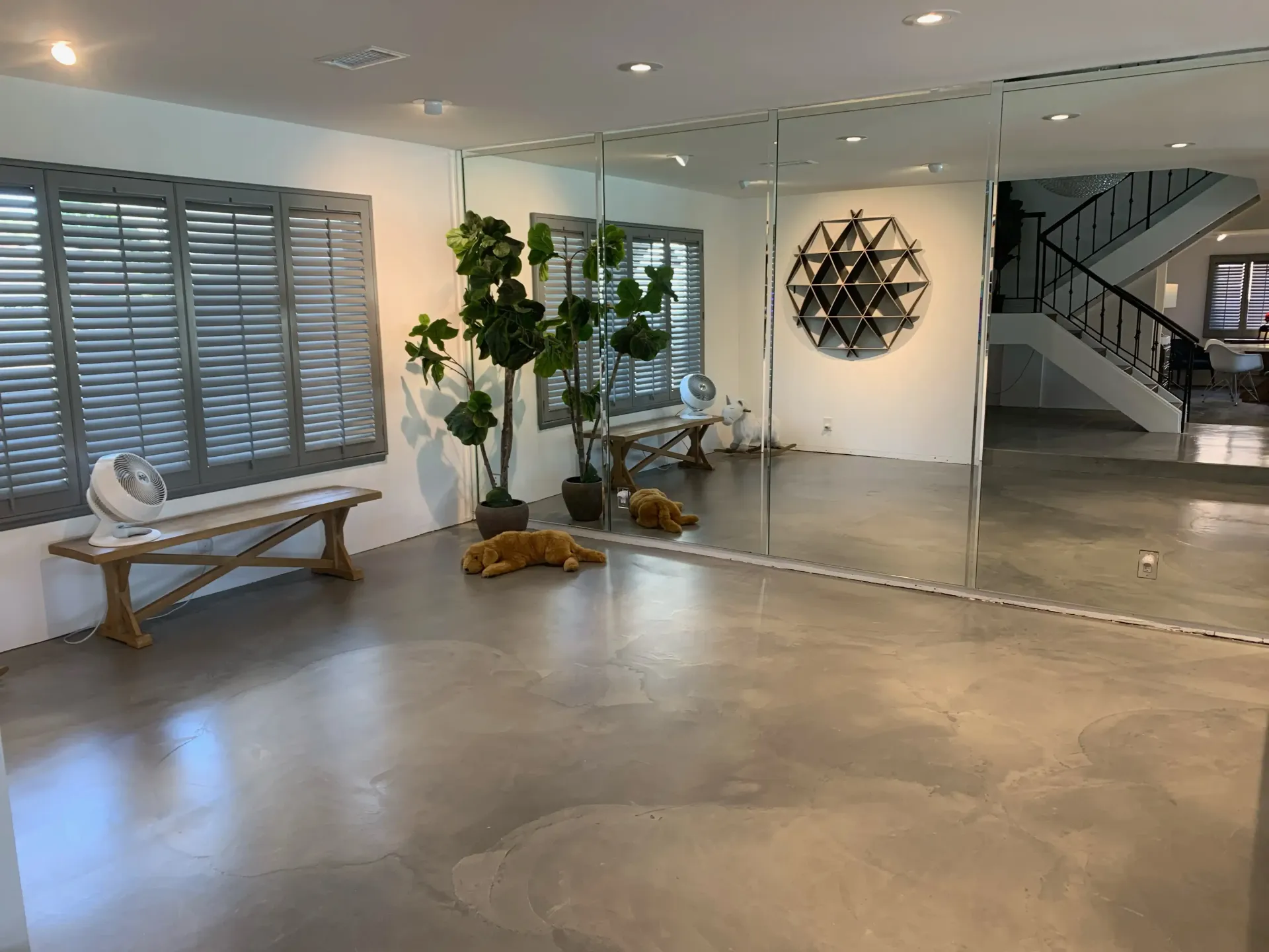 There is a large mirror in the middle of the room.